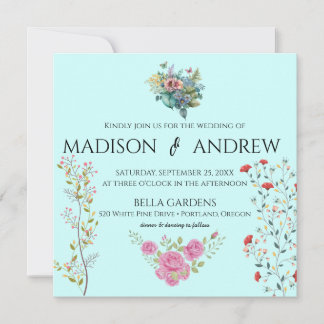 Elegant Chic Calligraphy Watercolor Blue Blommigt Inbjudningar