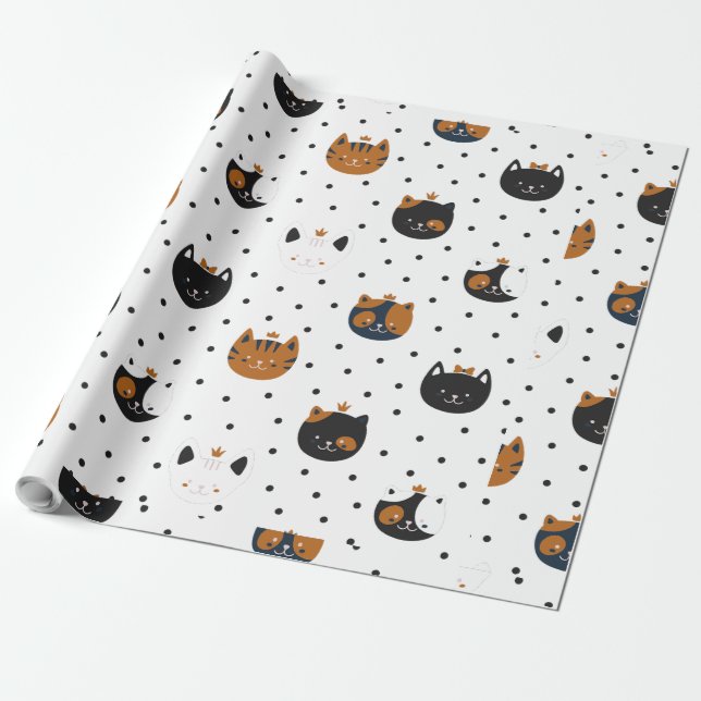 Elegant Chic Cat Mönster Presentpapper (Utrullad)