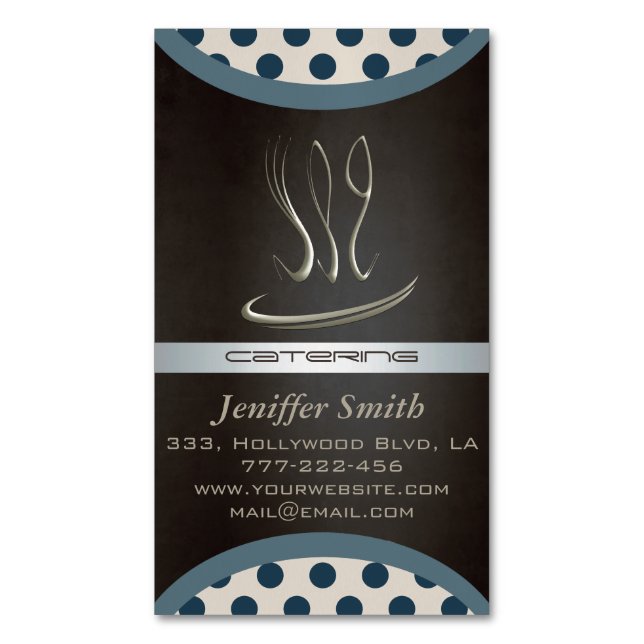 ELEGANT CHIC CATERING / POLKA DOTS VISITKORTMAGNET (Framsida vertikal)