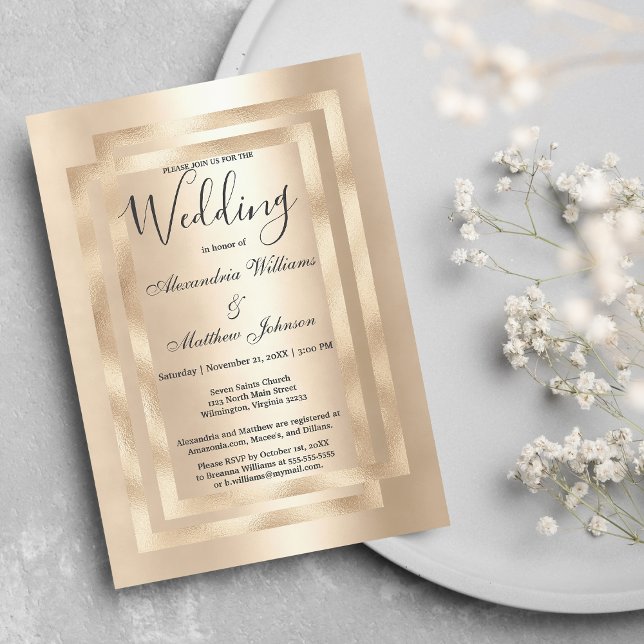 Elegant Chic Champagne Guld Glamor Bröllop Inbjudningar (Elegant Chic Champagne Gold Glamour Wedding Invitation )