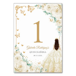 Elegant Chic Champagne Ivory Gold Quinceanera Bordsnummer