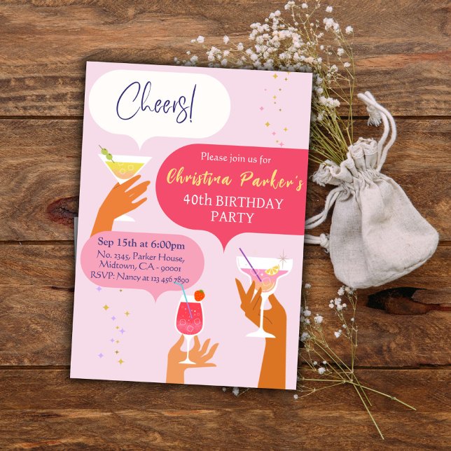 Elegant Chic Cocktail dricker 40-årsdagen Inbjudningar (Skapare uppladdad)