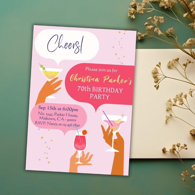 Elegant Chic Cocktail dricker 70-årsdagen Inbjudningar (Skapare uppladdad)