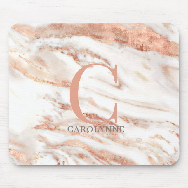Elegant Chic Copper Ro Guld Marble Monogram Musmatta (Framsidan)