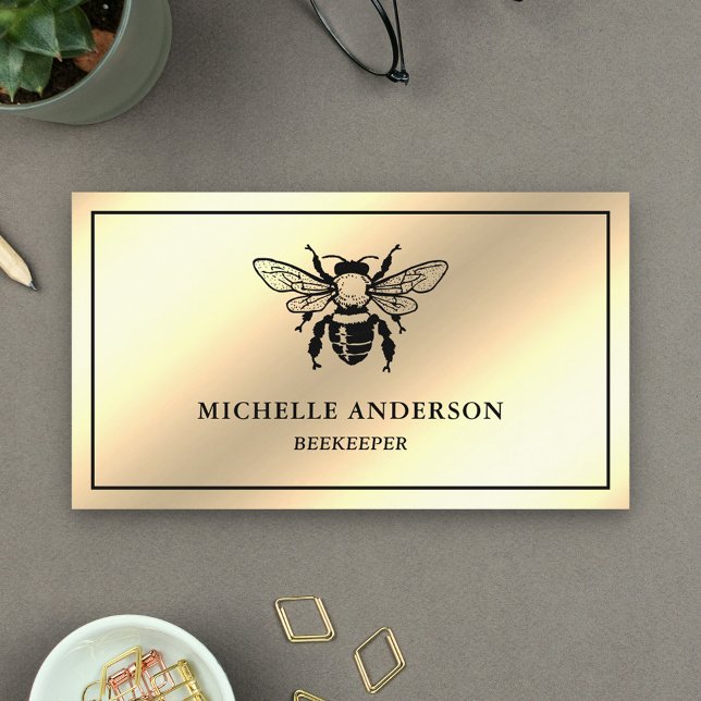 Elegant Chic Cream Gold Foil Honungsbie Biodling Visitkort (Skapare uppladdad)