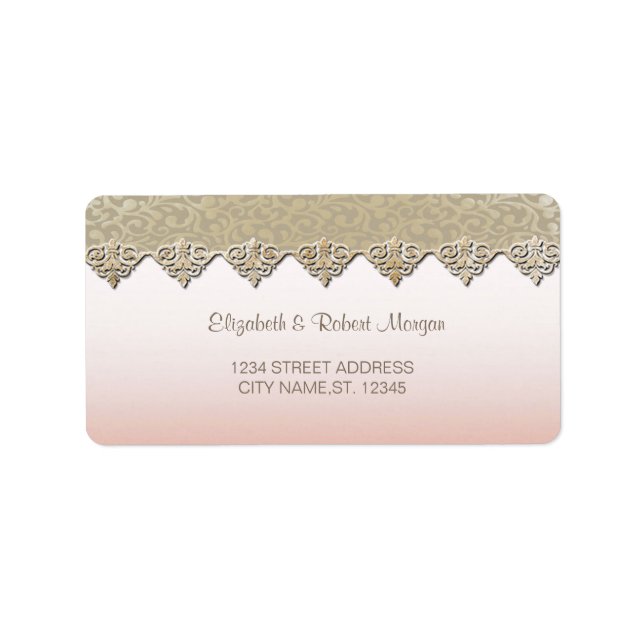 Elegant Chic Damask Bröllops Etikett Adressetikett (Framsidan)