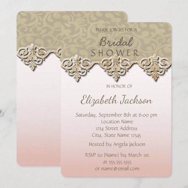 Elegant Chic Damask  Bröllopsdusch Inbjudningar (Fram/baksida)