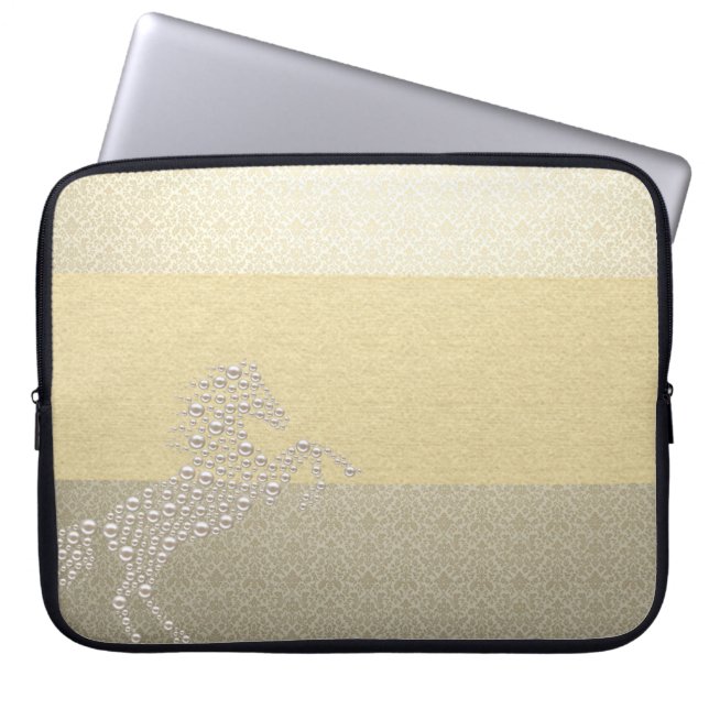 Elegant Chic Damask Häst Pärlor Laptop Sleeve (Framsidan)