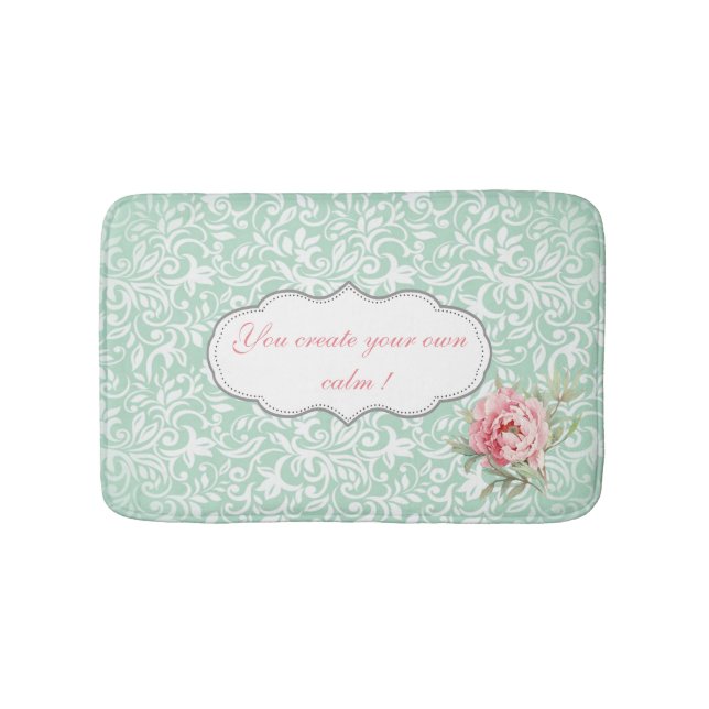 Elegant Chic Damask, Rosor, Motiverande Meddelande Badrumsmatta (Framsidan)