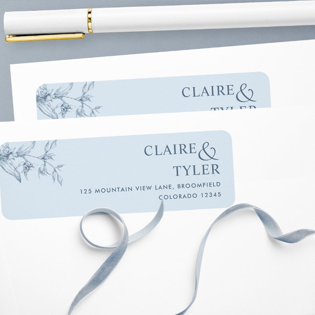 Elegant Chic Damblå Bröllop Returadress Etikett (Skapare uppladdad)