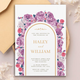 Elegant Chic Dammtorrt lila & Guld Blommig Bröllop Inbjudningar