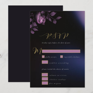 Elegant Chic Dyster Mörklila Blommig Bröllops-RSVP Inbjudningar