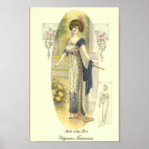 Elegant Chic Edwardian Fransk Mode Plate Poster