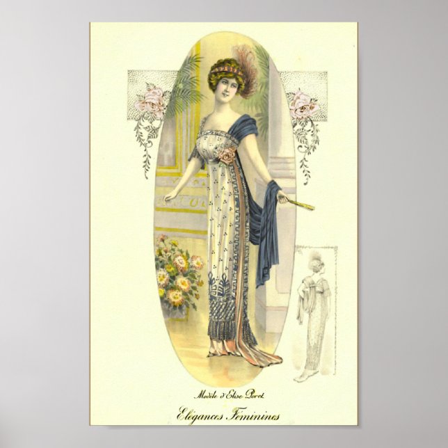 Elegant Chic Edwardian Fransk Mode Plate Poster (Framsidan)