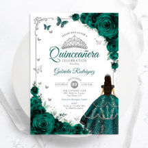 Elegant Chic Emerald Grönt Blommigt Quinceanera