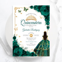 Elegant Chic Emerald Grönt Ro Guld Quinceanera