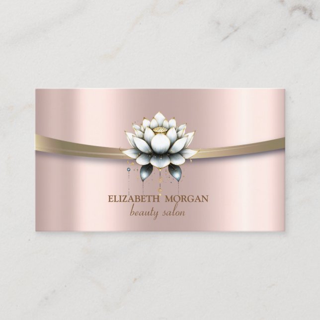 Elegant, Chic, Enkel Randig Vit Lotus Visitkort (Framsida)