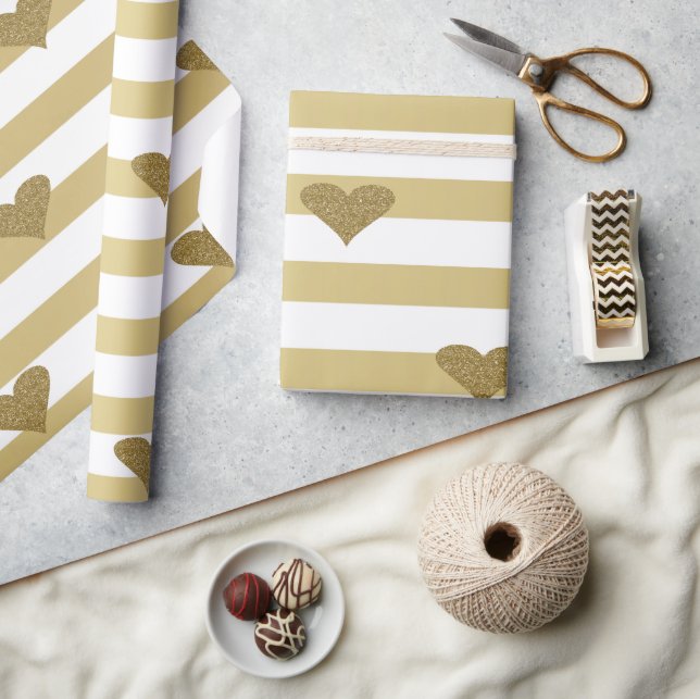 Elegant Chic Falskt Guld Glittrande Hjärtan På Rän Presentpapper (Hantverk)