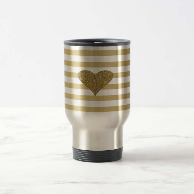 Elegant Chic Falskt Guld Glittrande Hjärtan På Rän Resemugg (Center)