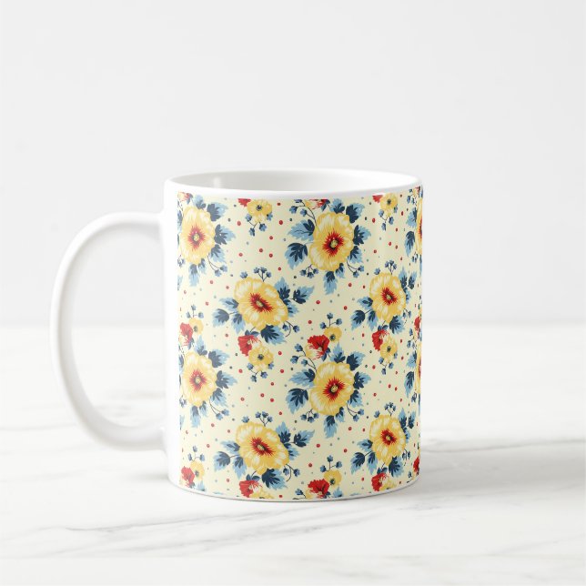 Elegant Chic Färga Snyggt Modern Flowers Kaffemugg (Vänster)
