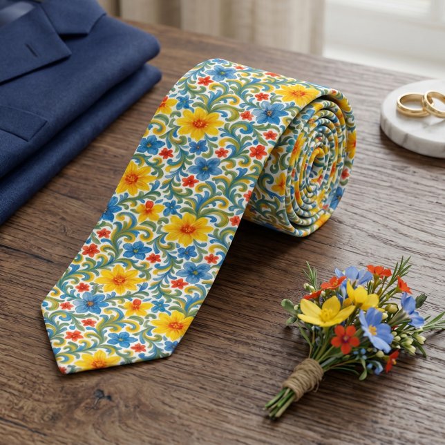 Elegant Chic Färgglada blad Blommig konst Mönster Slips (Skapare uppladdad)