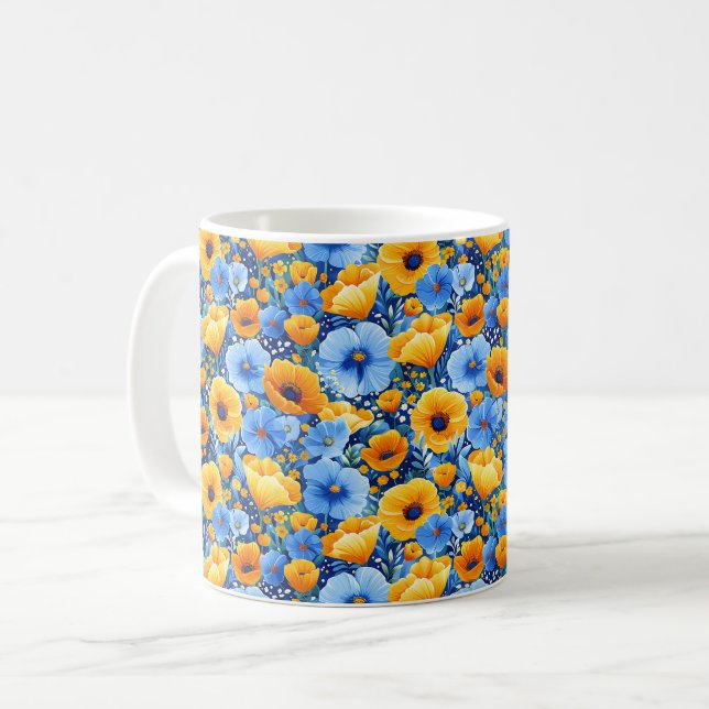 Elegant Chic Färgglada Stylish Moderna Blommor Kaffemugg (Framsida vänster)