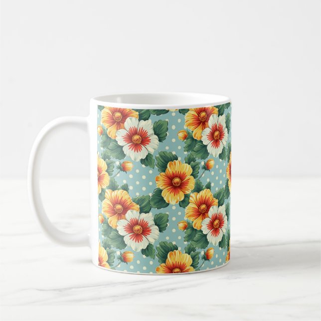 Elegant Chic Färgglada Stylish Moderna Blommor Kaffemugg (Vänster)