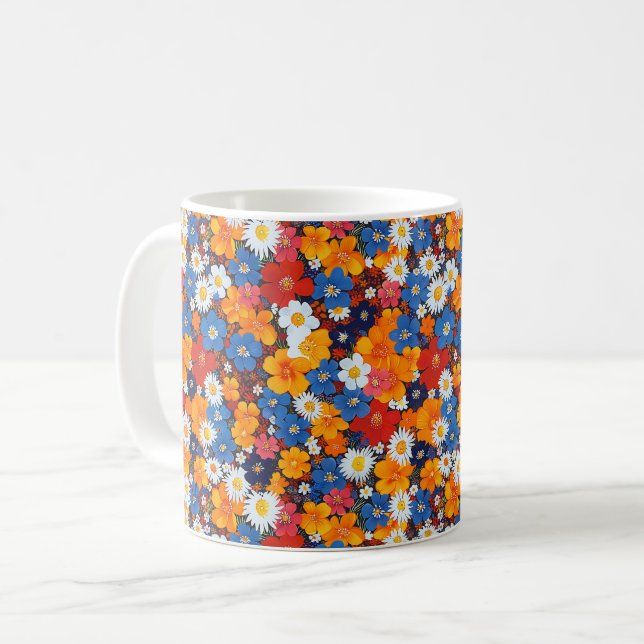 Elegant Chic Färgglada Stylish Moderna Blommor Kaffemugg (Framsida vänster)