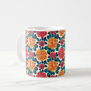 Elegant Chic Färgglada Stylish Moderna Blommor Kaffemugg