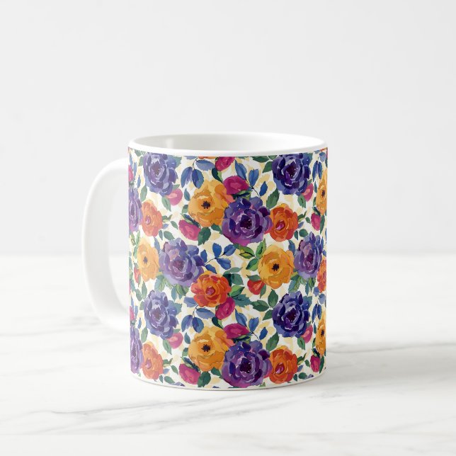 Elegant Chic Färgglada Stylish Moderna Rosor Kaffemugg (Framsida vänster)