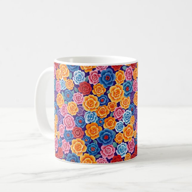 Elegant Chic Färgglada Stylish Moderna Rosor Kaffemugg (Framsida vänster)