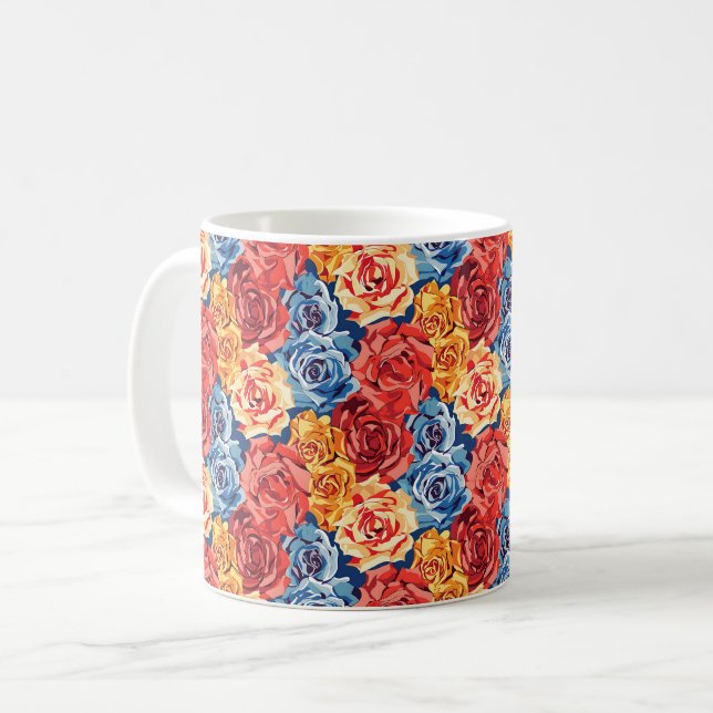 Elegant Chic Färgglada Stylish Moderna Rosor Kaffemugg (Framsida vänster)