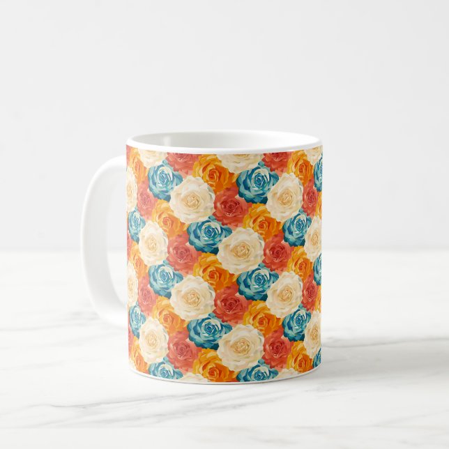 Elegant Chic Färgglada Stylish Moderna Rosor Kaffemugg (Framsida vänster)