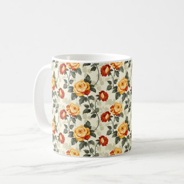 Elegant Chic Färgrik Stilfull Rustik Rosor Kaffemugg (Framsida vänster)