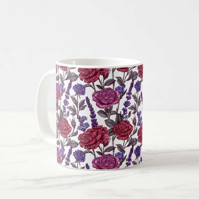 Elegant Chic Färgrik Stilfull Rustika Rosor Kaffemugg (Framsida vänster)