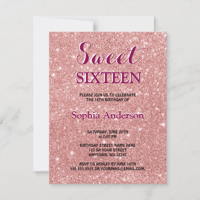 Elegant Chic Faux Glitter Ro Guld födelsedag Inbjudningar (Framsida)