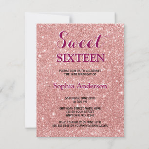 Elegant Chic Faux Glitter Ro Guld födelsedag Inbjudningar