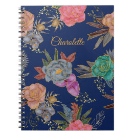 Elegant Chic Finare Gold Foil Blommönster Design Anteckningsbok