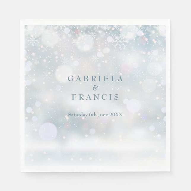 Elegant Chic First Snöflingor Winter Wedding Pappersservett (Framsidan)