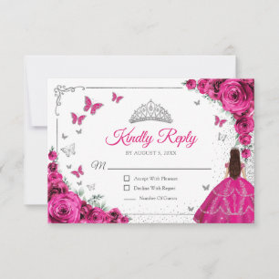 Elegant Chic Fuchsia Rosa Silver Quinceanera Svar