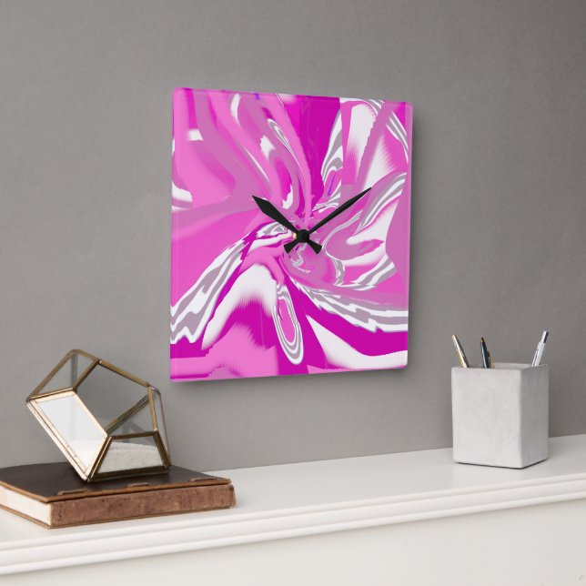 Elegant Chic Fuchsia Rosa Wall Clock Fyrkantig Klocka (Kontor)