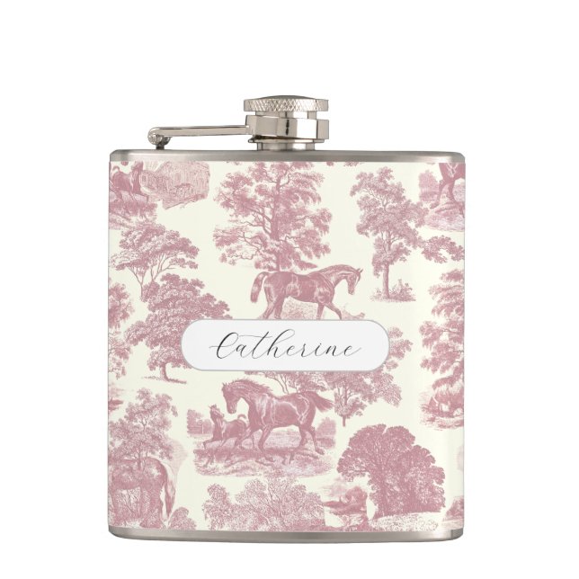 Elegant Chic Girly Rosa Horses Toile Namn Fickplunta (Framsidan)