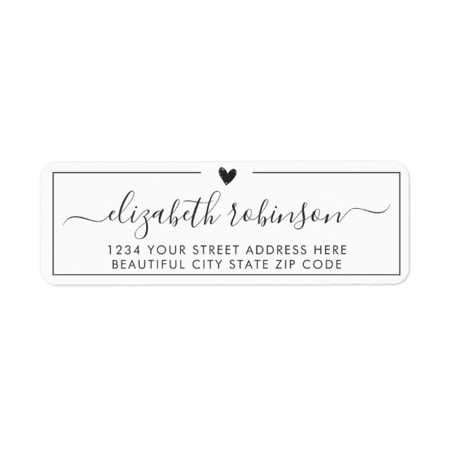 Elegant Chic Girly Script Heart-adressetikett Returadress Etikett (Framsidan)