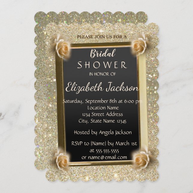 Elegant Chic Glitter,Ro Möhippa Inbjudningar (Fram/baksida)