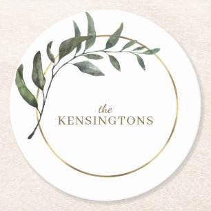 Elegant Chic Gold Foil Eucalyptus Greenery Underlägg Papper Rund