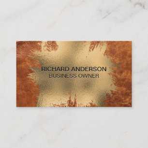 Elegant Chic Gold Foil Splatter Brun läder Visitkort
