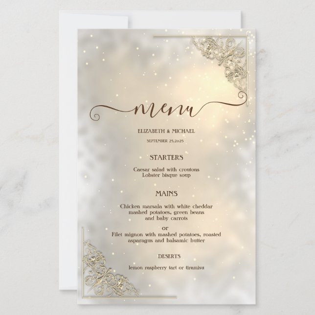 Elegant Chic Gold Frame Wedding Menu Card (Framsida)