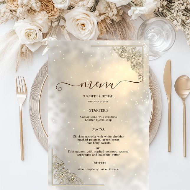 Elegant Chic Gold Frame Wedding Menu Card (Skapare uppladdad)