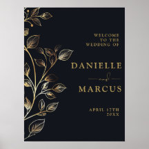 Elegant Chic Golden Blommigt Bröllop Välkomstskylt