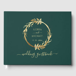 Elegant Chic Golden Foliage Emerald Grönt Bröllop Gästböcker